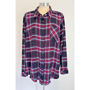 TORRID 1X 14/16 Lizzie Button-Up Plaid Long Sleeve Black Pink Blue Flannel Shirt